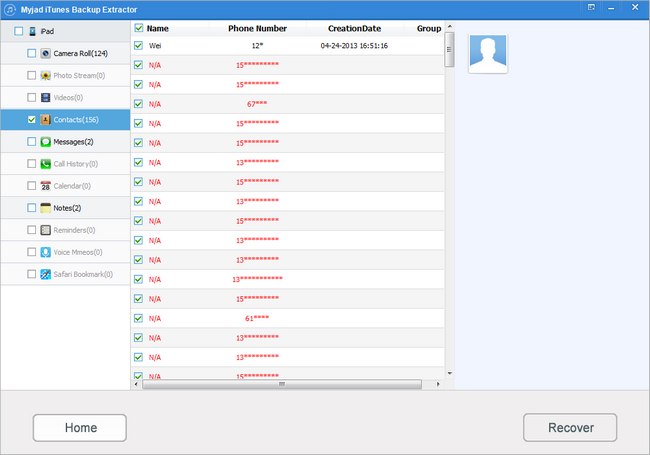 Preview the Contacts of Backup