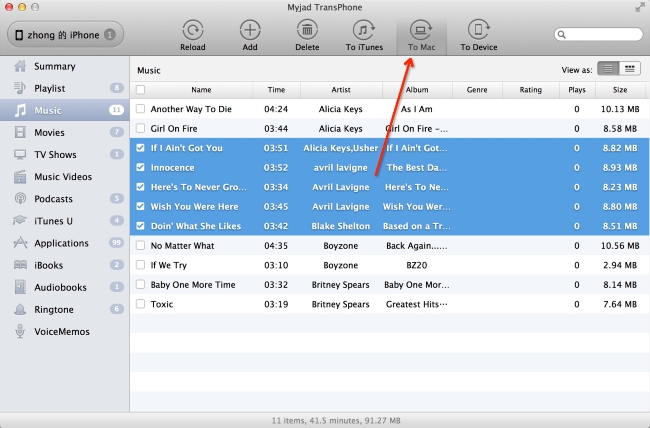 Transfer iPhone Songs to Mac